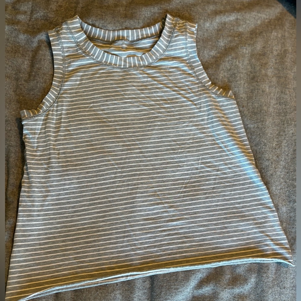 Lululemon Classic-Fit Cotton-Blend Tank‎ Grey/white stripe, raw edge SZ S
